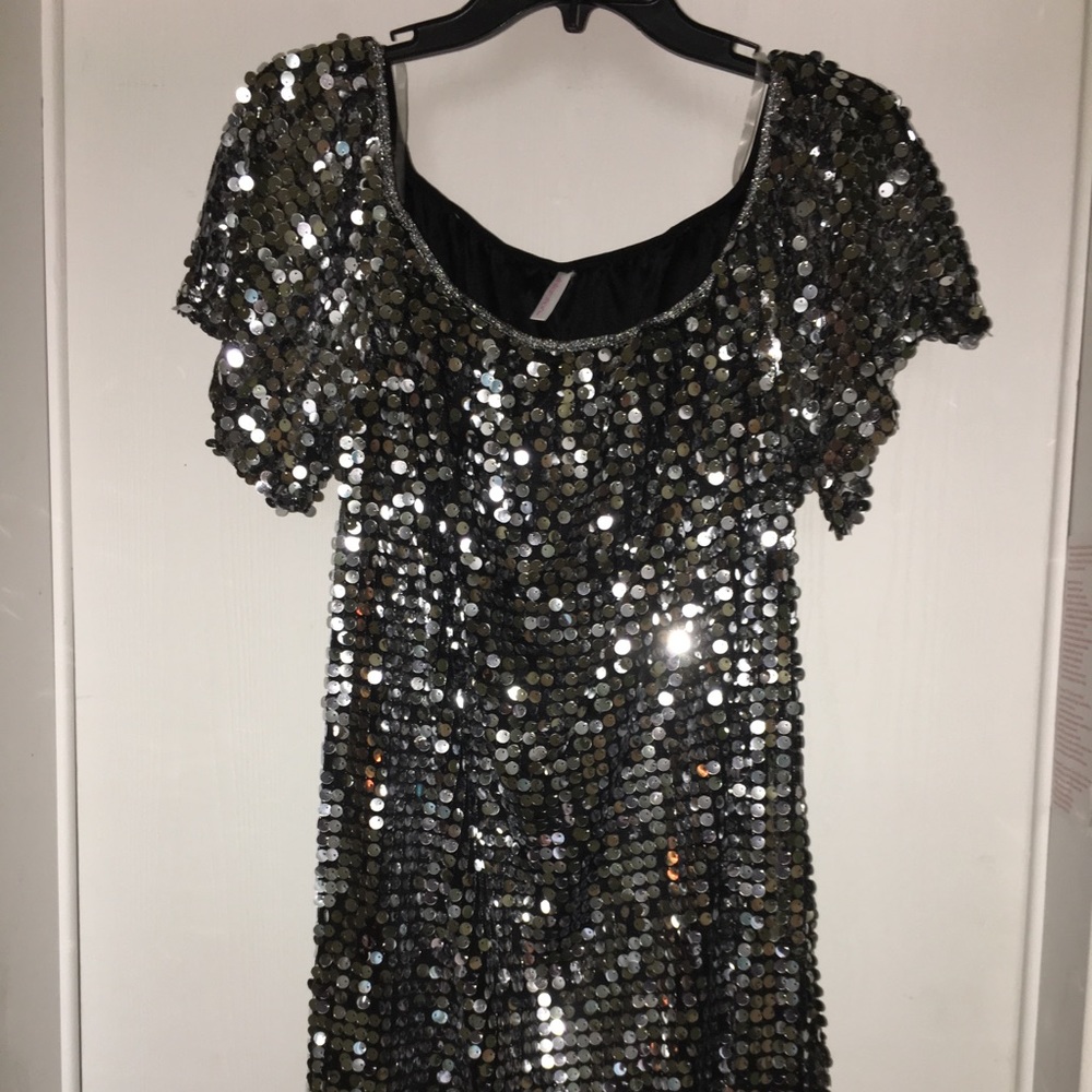 Xhilaration Silver & Black Sequin Dress